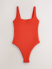 Red Rib Square Neck Swimsuit - Image 5 of 8