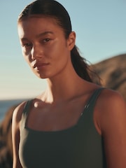 Khaki Green Rib Square Neck Swimsuit - Image 5 of 8