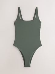 Khaki Green Rib Square Neck Swimsuit - Image 6 of 8