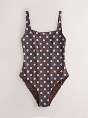 Chocolate Brown/Blue Spot Rib Square Neck Swimsuit - Image 7 of 10