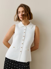 White Smart Button Up Knitted Waistcoat - Image 1 of 8