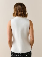 White Smart Button Up Knitted Waistcoat - Image 4 of 8