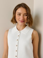 White Smart Button Up Knitted Waistcoat - Image 5 of 8