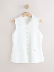 White Smart Button Up Knitted Waistcoat - Image 6 of 8