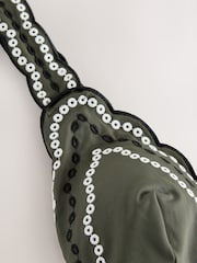 Khaki Green Scallop Embroidered Plunge Tankini Top - Image 2 of 4