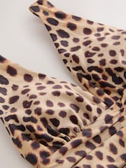 Brown Leopard Print Ruched Plunge Tummy Control Tankini Top - Image 2 of 4