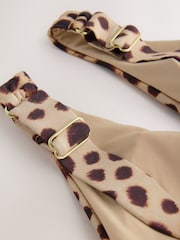 Brown Leopard Print Ruched Plunge Tummy Control Tankini Top - Image 8 of 9