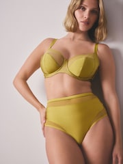 Rust/Green/Cream Mesh Trim High Waist High Leg Knickers 3 Pack - Image 3 of 11