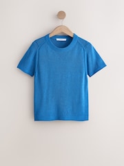 Cobalt Blue Short Sleeve Crew Neck Top With Linen - Image 5 of 7