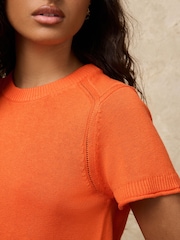 Bright Orange Short Sleeve Crew Neck Top With Linen - Image 5 of 8