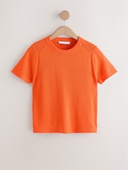 Bright Orange Short Sleeve Crew Neck Top With Linen - Image 6 of 8