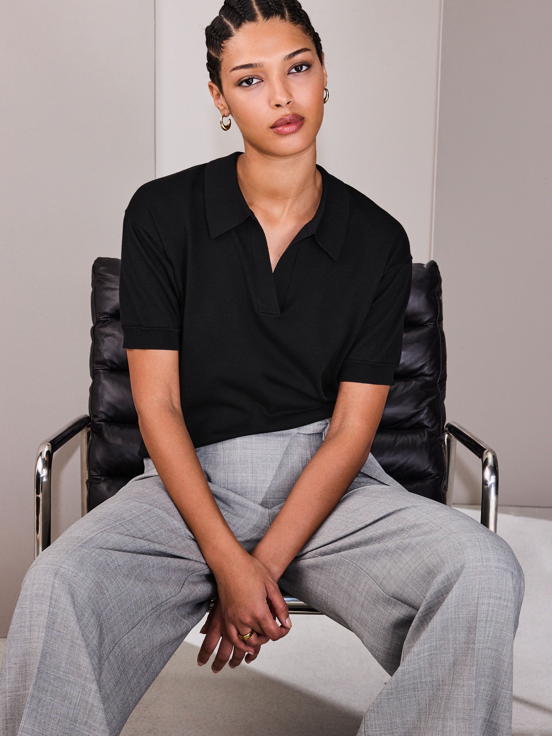 Buy Black Cotton Rich Soft Touch Knitted Polo Top from the Next UK