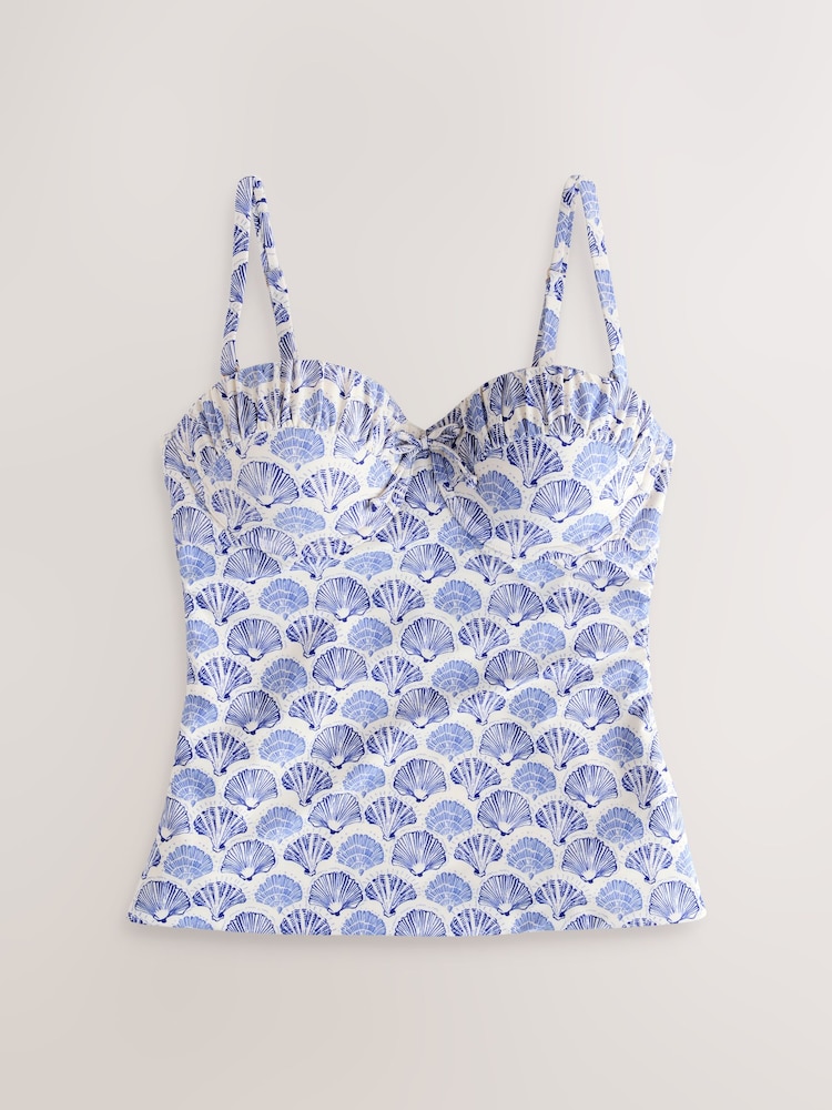 Cream/Blue Shell Padded Wired Bandeau Tankini Top - Image 1 of 4