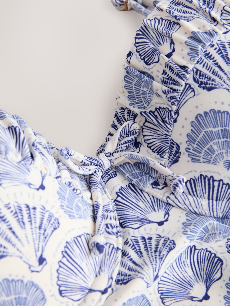 Cream/Blue Shell Padded Wired Bandeau Tankini Top - Image 9 of 9