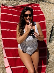 Coquillage crème/bleu - Col dégagé Tummy Control Maillot de bain - Image 3 de 9