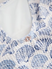 Coquillage crème/bleu - Col dégagé Tummy Control Maillot de bain - Image 8 de 9