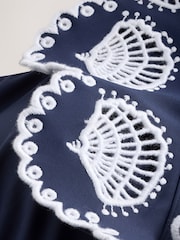 Navy/White Embroidered Frill Plunge Tummy Control Swimsuit - Image 7 of 8
