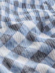 White/Blue Gingham Textured Polo Top With Linen - Image 7 of 7