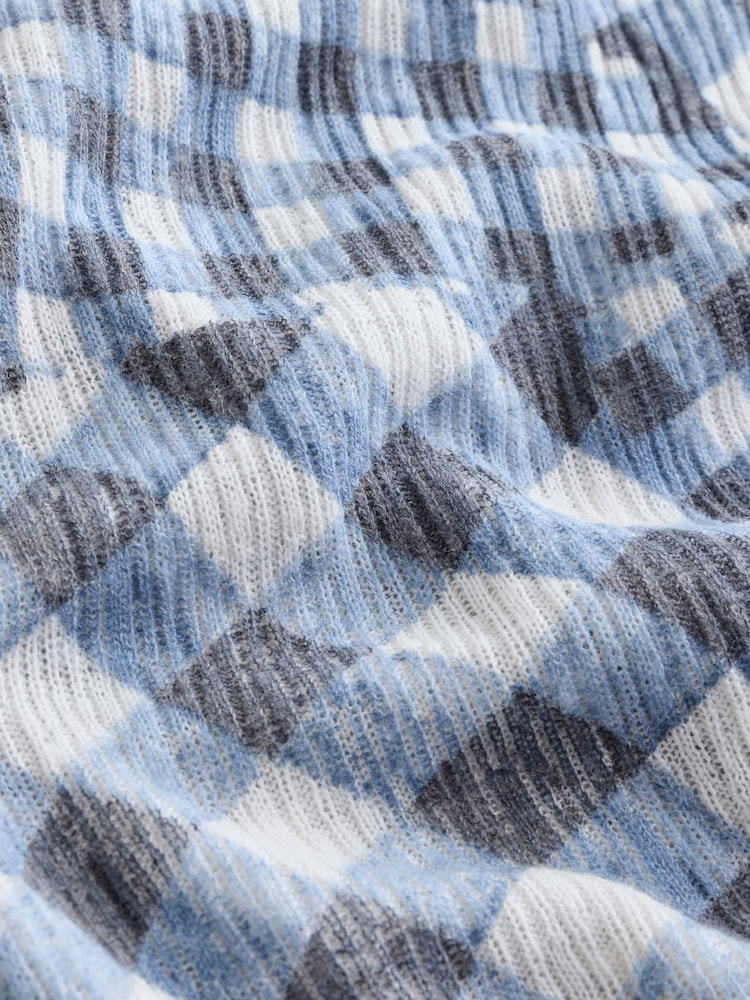 White/Blue Gingham Textured Polo Top With Linen - Image 7 of 7