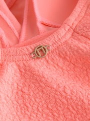 Coral Textured Ruched Side Tummy Shaping Control Swimsuit - Image 3 of 3