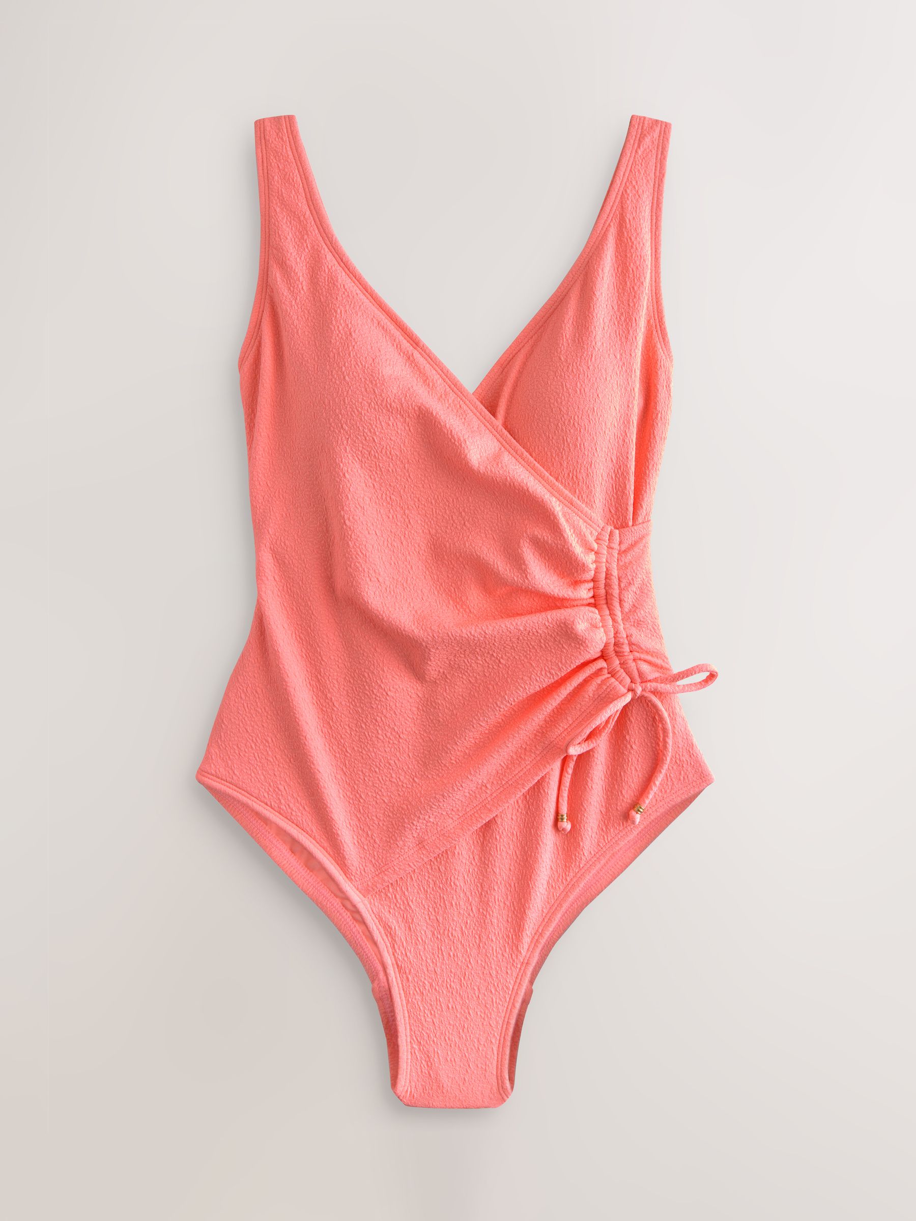 Buy Coral Textured Ruched Side Tummy Shaping Control Swimsuit from
