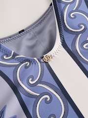 Navy Blue Geometric Ruched Tummy Control Scoop Swimsuit - Image 9 of 10