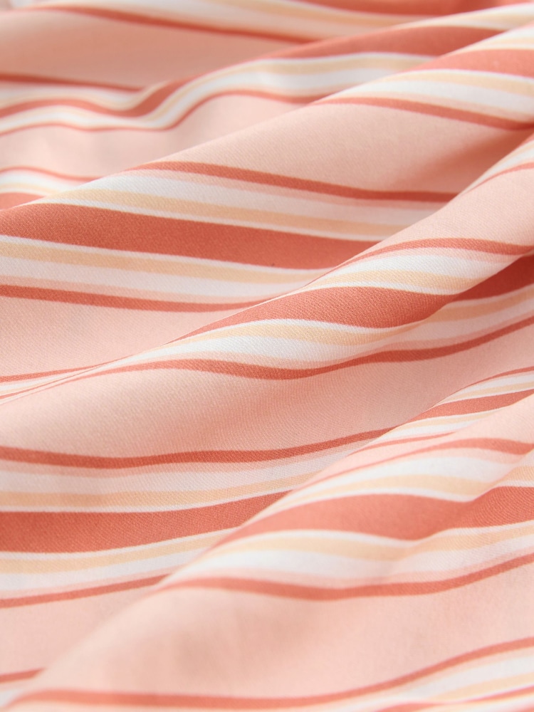 Peach Pink Stripe Whipstitch Ruched Side Tummy Shaping Control Swimsuit - Image 4 of 4