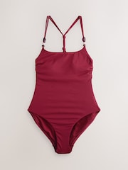 Berry Wine Strappy Back Beaded Tummy Control Scoop Swimsuit - Image 4 of 6