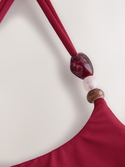 Berry Wine Strappy Back Beaded Tummy Control Scoop Swimsuit - Image 5 of 6