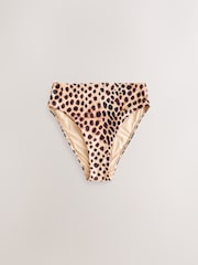 Brown Leopard Print High Waist High Leg Bikini Bottoms - Image 1 of 4