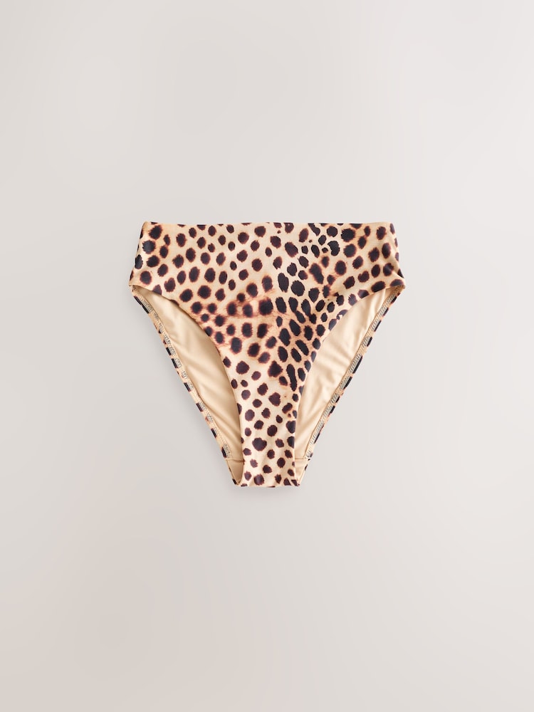 Brown Leopard Print High Waist High Leg Bikini Bottoms - Image 1 of 4