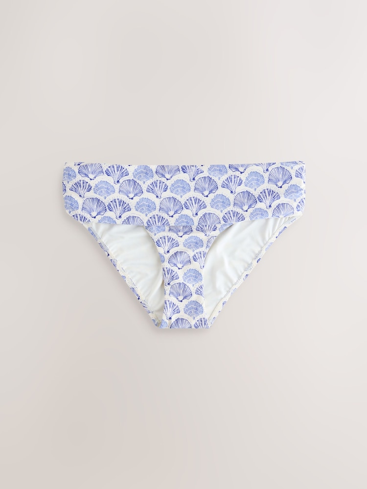 Cream/Blue Shell Roll Top Bikini Bottoms - Image 1 of 3