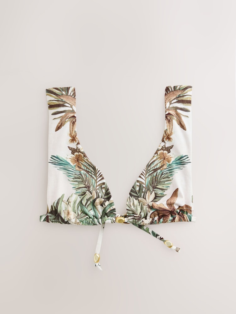 Cream/Khaki Green Palm Triangle Bikini Top - Image 1 of 3
