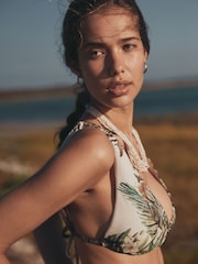 Cream/Khaki Green Palm Triangle Bikini Top - Image 6 of 9