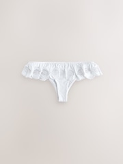 White Shell Broderie High Leg Frill Bikini Bottom - Image 4 of 6