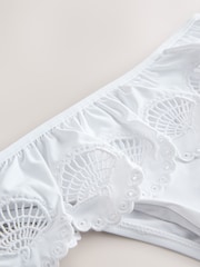 White Shell Broderie High Leg Frill Bikini Bottom - Image 5 of 6