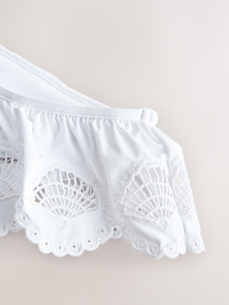 White Shell Broderie High Leg Frill Bikini Bottom - Image 6 of 6