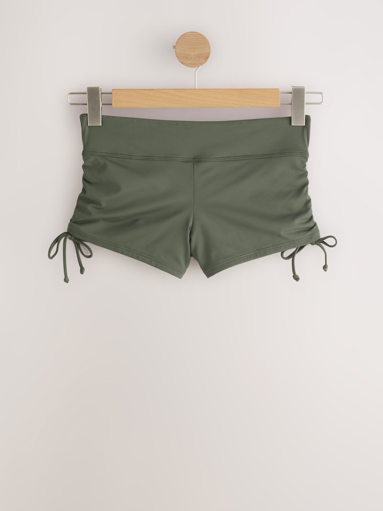 Khaki Green Ruched Swim Shorts - Image 1 of 3