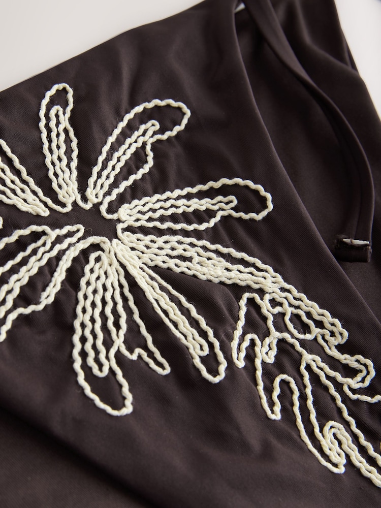 Chocolate Brown Palm Embroidered Tie Side Bikini Bottoms - Image 3 of 3 Chocolate Brown Palm Embroidered Tie Side Bikini Bottoms - Image 3 of 3