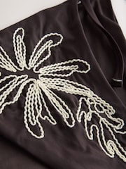 Chocolate Brown Palm Embroidered Tie Side Bikini Bottoms - Image 7 of 7