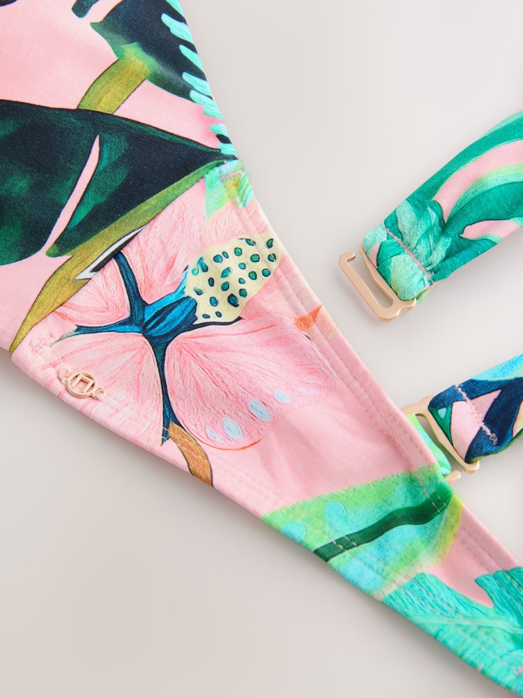 珊瑚粉色热带风情 - 有线绑带比基尼上衣 - 8的图像8｝