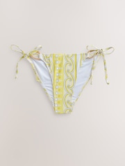 White/Yellow Geometric Tie Side Hardware Tie Side Bikini Bottoms - Image 5 of 7