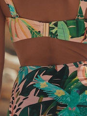 Coral Pink Tropical High Waist Print Bikini Bottoms - Image 5 of 8