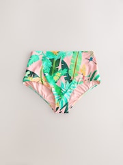 Coral Pink Tropical High Waist Print Bikini Bottoms - Image 6 of 8