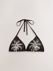 Chocolate Brown Palm Embroidered Triangle Bikini Top - Image 1 of 3