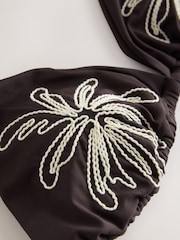 Chocolate Brown Palm Embroidered Triangle Bikini Top - Image 2 of 3