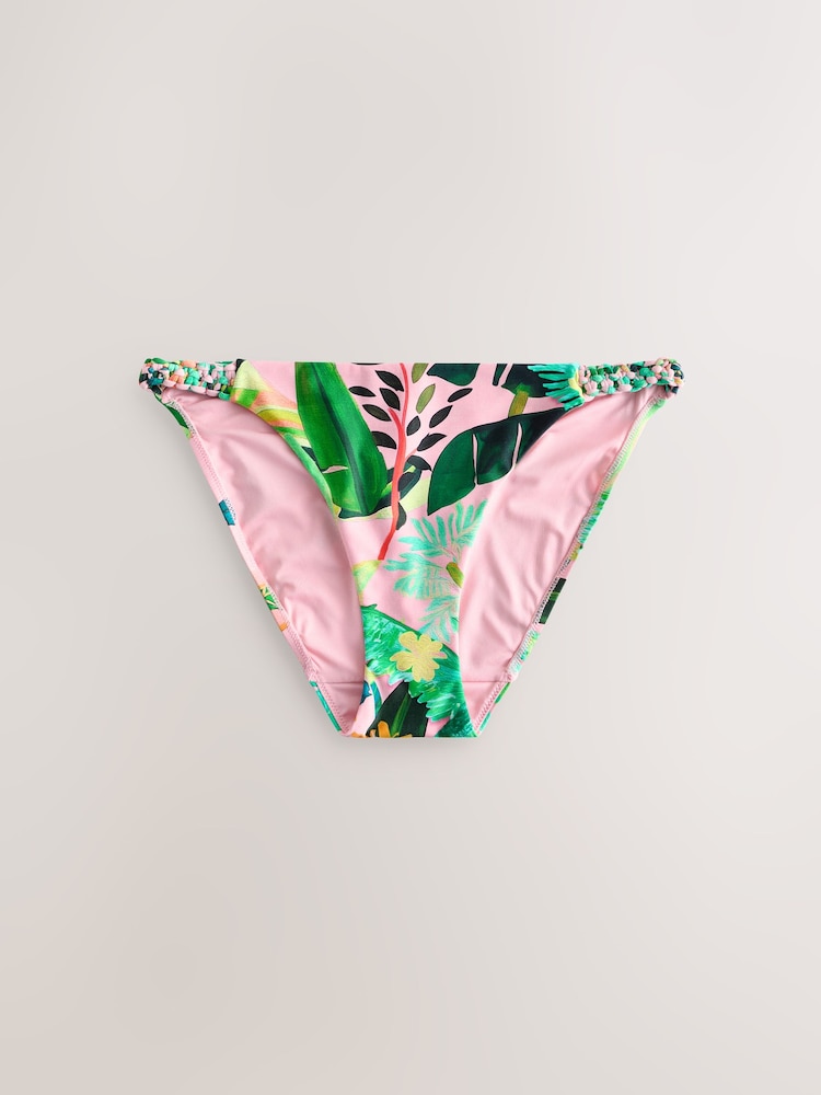 Coral Pink Tropical Macrame High Leg Bikini Bottoms - Image 1 of 4