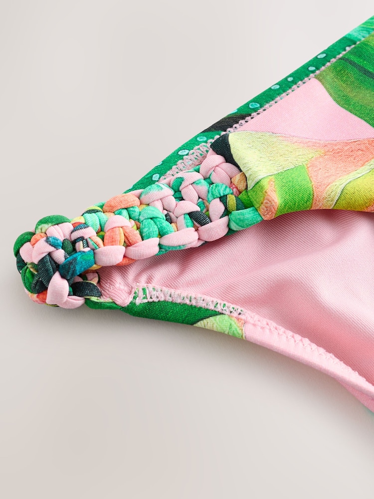 Coral Pink Tropical Macrame High Leg Bikini Bottoms - Image 4 of 4