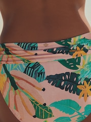 Coral Pink Tropical Roll Top Print Bikini Bottoms - Image 5 of 9