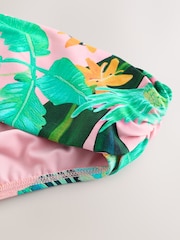 Coral Pink Tropical Roll Top Print Bikini Bottoms - Image 8 of 9